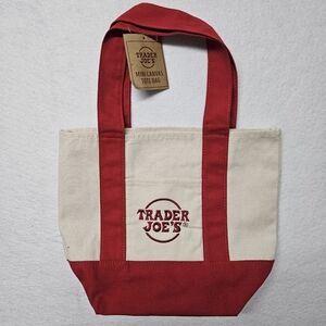 Trader Joe’s Canvas Mini Tote Bag Red with Pockets New NWT